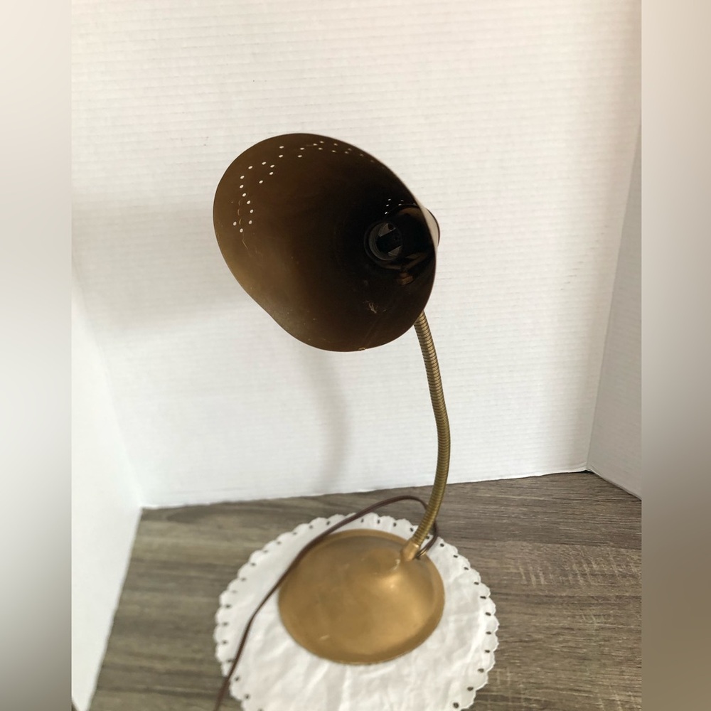 Vtg MCM Gooseneck Lamp with Perforated Shade - Picture 6 of 15